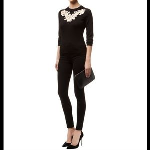 Ted Baker Slinda Metallic Gold Floral Holiday Embroidery Cashmere black Sweater